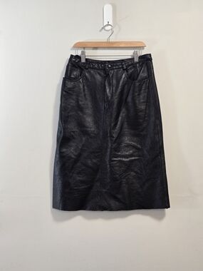 Jacob Black Leather Midi Skirt Made In Canada